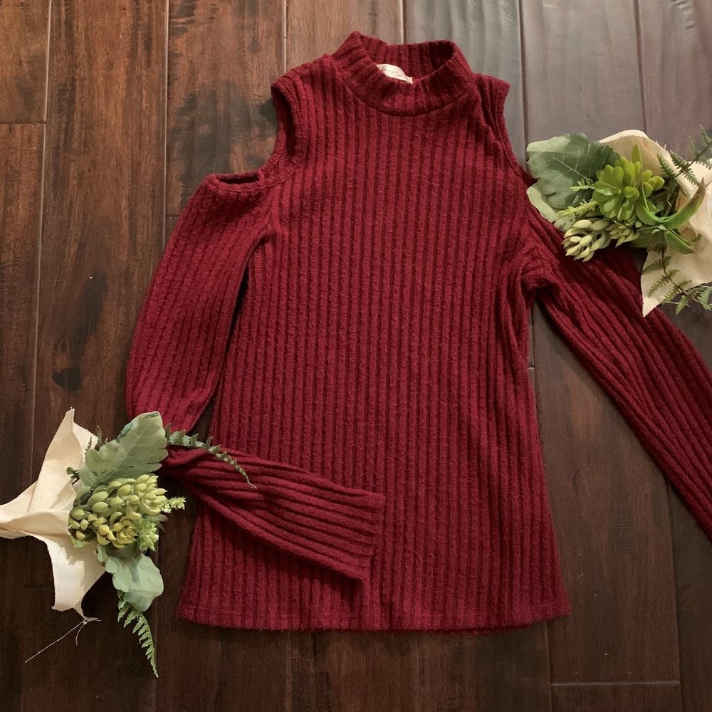 Maroon Cold Shoulder Sweater